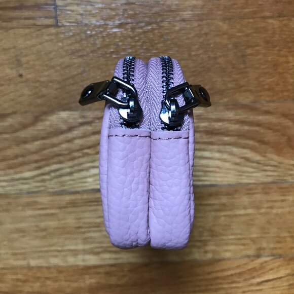 Pink Grainy Genuine Leather Coin Purse ID Holder with Bee - Picture 7 of 7